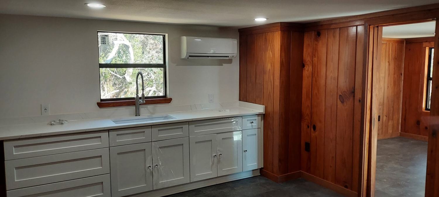 Completed built-in kitchen cabinetry and countertop